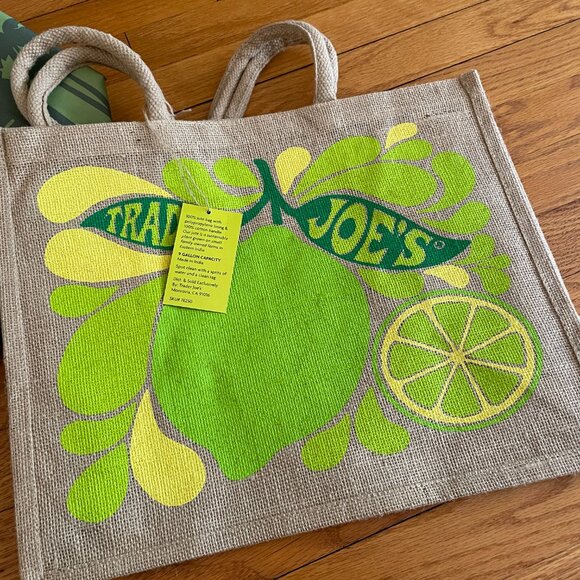 Trader Joes Lemon Lime Burlap Tote & XL Picnic Storage Insulated Cooler Bag TJs - Picture 7 of 15